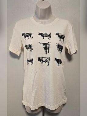 Bella Canvas Cream Tee with Black Cow Grid Print